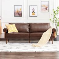 🛋️ vonanda mid-century modern sofa - faux leather upholstered 3-seat couch with round arms, metal legs - ideal for small living room, apartment, dorm, bedroom, office - chestnut brown logo