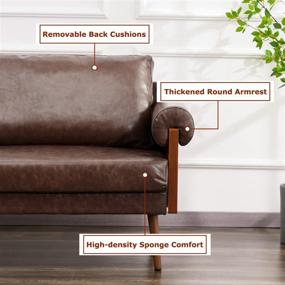 img 2 attached to 🛋️ Vonanda Mid-Century Modern Sofa - Faux Leather Upholstered 3-Seat Couch with Round Arms, Metal Legs - Ideal for Small Living Room, Apartment, Dorm, Bedroom, Office - Chestnut Brown