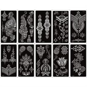 img 4 attached to 🎨 Xmasir Henna Tattoo Stencil Kit - 24 Sheets of Temporary Tattoo Templates for Body Paint - Indian Arabian Design - Self-Adhesive Tattoo Stickers - New Collection