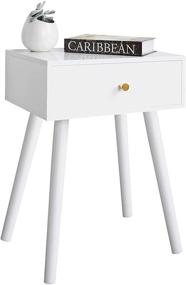 img 4 attached to 🌙 Stylish White Mid Century Modern Nightstand with Drawer – Perfect for Living Room & Bedroom Use! Easy Assembly.