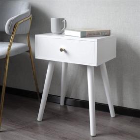 img 1 attached to 🌙 Stylish White Mid Century Modern Nightstand with Drawer – Perfect for Living Room & Bedroom Use! Easy Assembly.