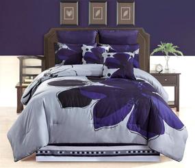 img 1 attached to 🌸 8-Piece King Size Bedding Set – Navy Blue, Grey, and Black Floral Comforter with Accent Pillows by GrandLinen