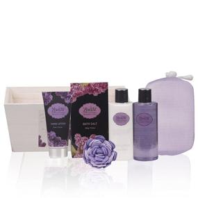 img 3 attached to Lovestee Spa Gift Basket - Indulge in Relaxation with Lavender Fragrance and Lilac Color - Bath and Body Gift Set includes Shower Gel, Body Lotion, Hand Lotion, Bath Salt, Flower Bath-Body Sponge, and EVA Sponge