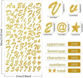 img 3 attached to 720 Pieces Glitter Self-Adhesive Cursive Alphabet and Number Stickers - 8 Sheets for Grad Cap Decoration, Crafts, and Art Making Supplies in Gold