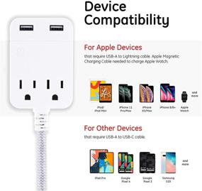 img 2 attached to 🔌 GE 2 Outlet 2 USB Surge Protector, 12W/2.4A Total USB, 10 ft Braided Extension Cord, Low-Profile Plug, for iPhone 11/Pro/Max/XS/XR/X/8, iPad Pro, Samsung Galaxy, Google Pixel, 250 Joules, White/Gray, 38432