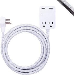 img 4 attached to 🔌 GE 2 Outlet 2 USB Surge Protector, 12W/2.4A Total USB, 10 ft Braided Extension Cord, Low-Profile Plug, for iPhone 11/Pro/Max/XS/XR/X/8, iPad Pro, Samsung Galaxy, Google Pixel, 250 Joules, White/Gray, 38432