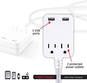 img 3 attached to 🔌 GE 2 Outlet 2 USB Surge Protector, 12W/2.4A Total USB, 10 ft Braided Extension Cord, Low-Profile Plug, for iPhone 11/Pro/Max/XS/XR/X/8, iPad Pro, Samsung Galaxy, Google Pixel, 250 Joules, White/Gray, 38432