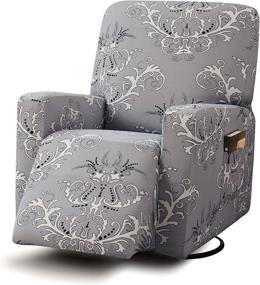 img 4 attached to Чехол реклайнер "Stretch Printed Recliner Slipcovers" от TIKAMI - серый принт, стиральные чехлы для кресла с боковым карманом - защита мебели Lazy Boy