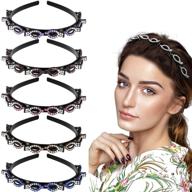 💎 6-piece rhinestone headband for women and girls: double layer twist plait headband with double bangs hairstyle, hairpin, korean braided crystal headband with clips (6 colors) logo