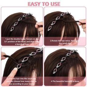 img 1 attached to 💎 6-Piece Rhinestone Headband for Women and Girls: Double Layer Twist Plait Headband with Double Bangs Hairstyle, Hairpin, Korean Braided Crystal Headband with Clips (6 Colors)