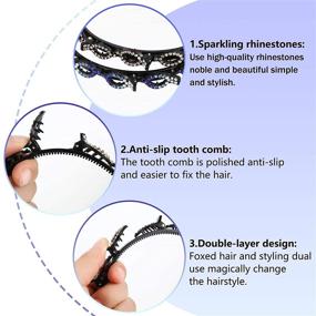 img 3 attached to 💎 6-Piece Rhinestone Headband for Women and Girls: Double Layer Twist Plait Headband with Double Bangs Hairstyle, Hairpin, Korean Braided Crystal Headband with Clips (6 Colors)