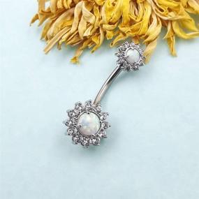 img 1 attached to Excepro Belly Rings 316L Surgical Stainless Steel 14G White Blue Sun Flower CZ Opal Body Jewelry Sparkling Belly Button Rings