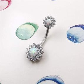 img 2 attached to Excepro Belly Rings 316L Surgical Stainless Steel 14G White Blue Sun Flower CZ Opal Body Jewelry Sparkling Belly Button Rings