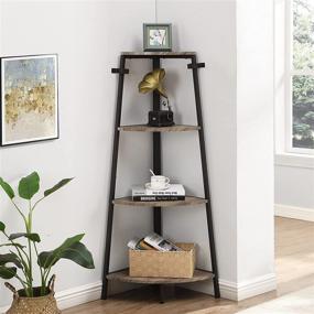 img 4 attached to 📚 OIOG Gray 4-Tier Metal Corner Bookshelf Stand with Storage for Living Room, Industrial Corner Bookcase