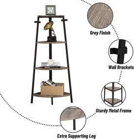 img 1 attached to 📚 OIOG Gray 4-Tier Metal Corner Bookshelf Stand with Storage for Living Room, Industrial Corner Bookcase