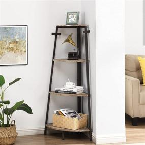 img 3 attached to 📚 OIOG Gray 4-Tier Metal Corner Bookshelf Stand with Storage for Living Room, Industrial Corner Bookcase