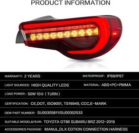 img 1 attached to VLAND Tail Lights Assembly: Toyota 86 2012-2020, Subaru BRZ/Scion FRS 2012-2019 | Sequential, Full LED, Plug-and-Play, Red