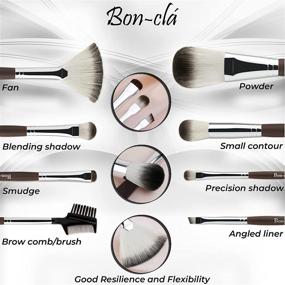 img 3 attached to 💄 Bon-clá Basic Makeup Brush Set - 8 Piece Set with Leather Travel Makeup Bag - Fan Brush, Powder Brush, Blending Shadow Brush, Small Contour Brush, Smudge Brush, Precision Shadow Brush, Brow Comb Brush, Angled Liner Brush - Makeup Brush Sets