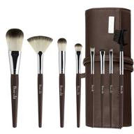 💄 bon-clá basic makeup brush set - 8 piece set with leather travel makeup bag - fan brush, powder brush, blending shadow brush, small contour brush, smudge brush, precision shadow brush, brow comb brush, angled liner brush - makeup brush sets logo