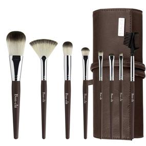 img 4 attached to 💄 Bon-clá Basic Makeup Brush Set - 8 Piece Set with Leather Travel Makeup Bag - Fan Brush, Powder Brush, Blending Shadow Brush, Small Contour Brush, Smudge Brush, Precision Shadow Brush, Brow Comb Brush, Angled Liner Brush - Makeup Brush Sets