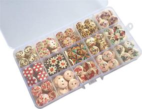 img 3 attached to 🧵 225pcs 15mm Wooden Floral Buttons - 15 Patterns, 2-Hole, Sewing Craft Type - DIY Handmade Craft Accessory with Free Plastic Box, Longshine-US