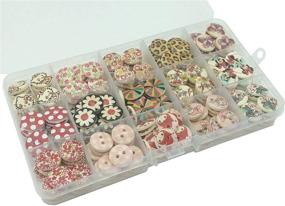 img 2 attached to 🧵 225pcs 15mm Wooden Floral Buttons - 15 Patterns, 2-Hole, Sewing Craft Type - DIY Handmade Craft Accessory with Free Plastic Box, Longshine-US