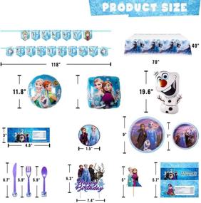 img 2 attached to 🎉 Набор декораций для вечеринки Frozen 2 - 128 шт.: Полный набор для дня рождения на тему Frozen 2 для 10 детей, включая праздничное баннер, скатерть, тарелки, столовые приборы, топперы для торта и кексов, шоколадные наклейки, наклейки на бутылки, фольгированные воздушные шары.