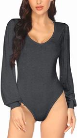 img 4 attached to 👗 Chigant Bodysuits Sleeve Leotard Jumpsuits: Versatile Women's Clothing Must-Have