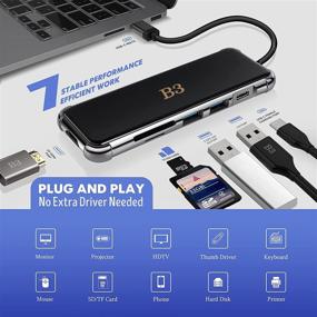 img 2 attached to 💻 Enhance Connectivity with B3Bigthree USB C Hub HDMI Adapter - 6 in 1 Digital AV Multiport for MacBook Pro / Air XPS and Type C Devices