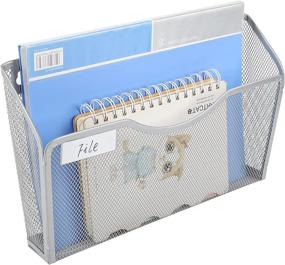 img 1 attached to 📁 EasyPAG Silver Mesh Wall File Holder with 3 Pockets - Hanging File Folder Organizer for Home and Office, includes Nametag Label