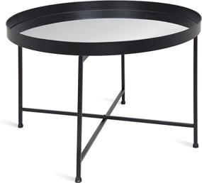 img 4 attached to ☕️ Black Round Metal Coffee Table with Foldable Mirrored Tray Top by Kate and Laurel Celia