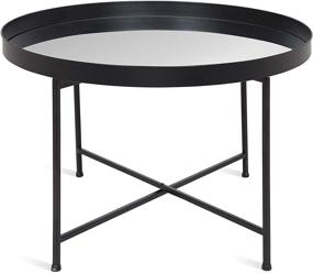 img 1 attached to ☕️ Black Round Metal Coffee Table with Foldable Mirrored Tray Top by Kate and Laurel Celia