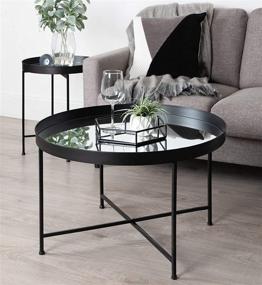 img 3 attached to ☕️ Black Round Metal Coffee Table with Foldable Mirrored Tray Top by Kate and Laurel Celia
