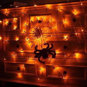 img 2 attached to 🕷️ 3.25FT Diameter 70LED Orange Spider Web Lights with Black Spider - Ideal for Halloween Indoor and Outdoor Decor