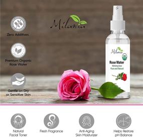 img 3 attached to 🌹 Milania Organic Rose Water Spray 4 oz - Natural Facial Toner, Pore Minimizer, Redness Reducer - Revitalizing Mist for Face and Hair, Nourishing and Hydrating Skin