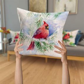 img 3 attached to 🐦 Asamour 4-Pack Watercolor Oil Painting Red Bird Cardinal Cushion Cover - Cardinal Sitting on Branch, Green Leaves Decor - 18x18 Inches Square Pillowcase for Sofa Couch - Cotton Linen Throw Pillow Case for Enhanced Décor