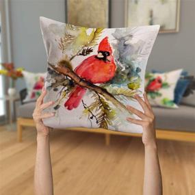 img 1 attached to 🐦 Asamour 4-Pack Watercolor Oil Painting Red Bird Cardinal Cushion Cover - Cardinal Sitting on Branch, Green Leaves Decor - 18x18 Inches Square Pillowcase for Sofa Couch - Cotton Linen Throw Pillow Case for Enhanced Décor