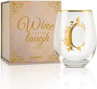 🍷 onebttl stemless wine glasses - initial wine cup for red or white wine, 18oz, monogrammed, gold - ideal for women, girls, female friends, coworkers, clients - perfect for birthday, christmas gifts логотип