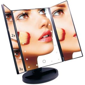 img 3 attached to 💄 EmaxDesign Vanity Mirror: 21 LED Lighted Makeup Mirror with Trifold Touch Screen and USB Charging - Black