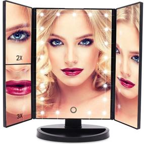 img 4 attached to 💄 EmaxDesign Vanity Mirror: 21 LED Lighted Makeup Mirror with Trifold Touch Screen and USB Charging - Black