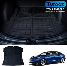 img 4 attached to 🚗 TUROAZ Tesla Model 3 Rear Trunk Liner 2017-2021, Waterproof Cargo Mat, Anti-Slip Custom Fit Tray Liner, All-Weather Trunk Tray Mat (Black)