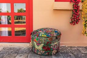 img 2 attached to 🪑 Vintage Boho Embroidered Bean Bag Seating: The Art Box Cotton Patchwork Pouf Cover - Boho Home Décor Must-Have (14x22 Inches, Cover Only)