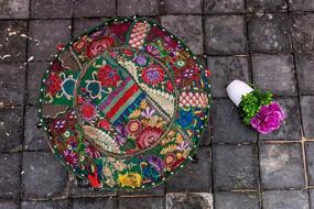 img 3 attached to 🪑 Vintage Boho Embroidered Bean Bag Seating: The Art Box Cotton Patchwork Pouf Cover - Boho Home Décor Must-Have (14x22 Inches, Cover Only)