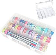 📦 customizable washi tape organizer storage box with 15 adjustable compartments - clear divider closet container for masking tape, desktop tape, diy stickers, and roll tape holder storage logo