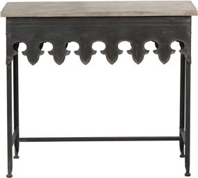 img 4 attached to Vintage-Inspired Distressed Dark Grey Table with Scalloped Edge and Wood Top by Creative Co-op EC0118