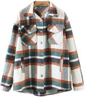 stay cozy in style with women's casual plaid flannel shacket jacket - long sleeve wool blend button down coat". logo