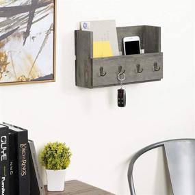 img 2 attached to 📬 Rustic Gray Wood Wall Mounted Mail Holder Organizer with 4 Key Hooks by MyGift