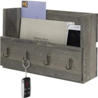 📬 rustic gray wood wall mounted mail holder organizer with 4 key hooks by mygift логотип