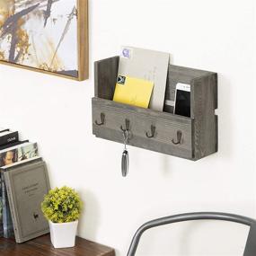 img 3 attached to 📬 Rustic Gray Wood Wall Mounted Mail Holder Organizer with 4 Key Hooks by MyGift