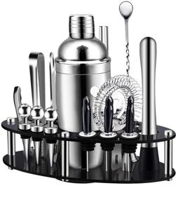 img 4 attached to 🍸 Premium 19-Piece SS304 Stainless Steel Bartender Kit with Oval Rotating Display Stand - X-cosrack Bar Set for Home, Bar, Party